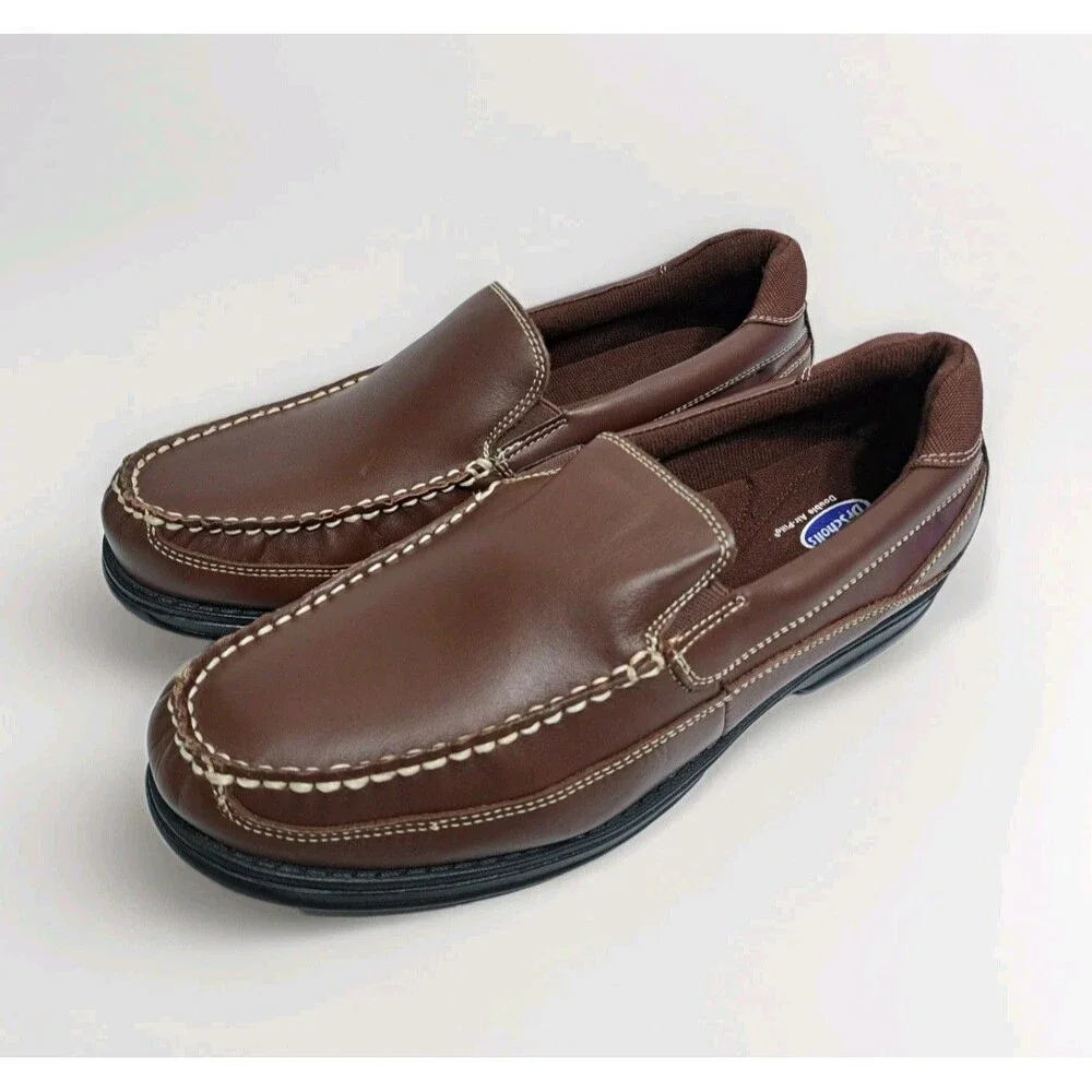 Dr. Scholls Men 11 D Brown Leather Slip On Boat Shoes Loafers Comfort Air Pillow